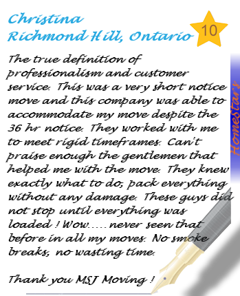 MSJ Moving West | Homestars Review from Christina of Richmond Hill